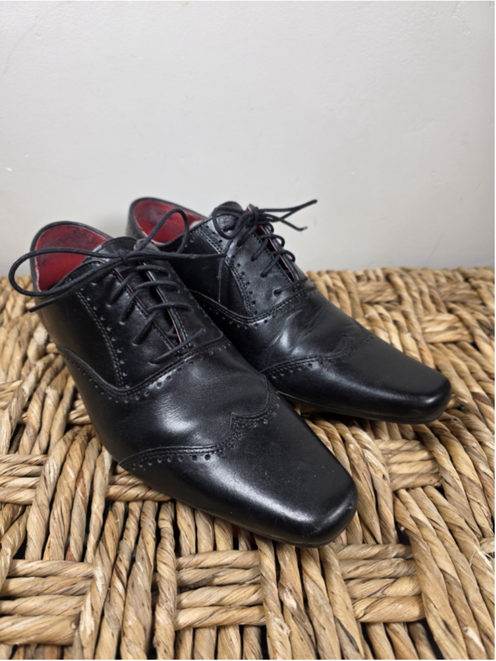 Next Hell For Leather Men's Black Leather Cap Toe Oxford Dress Shoes Sz 7 EU 41